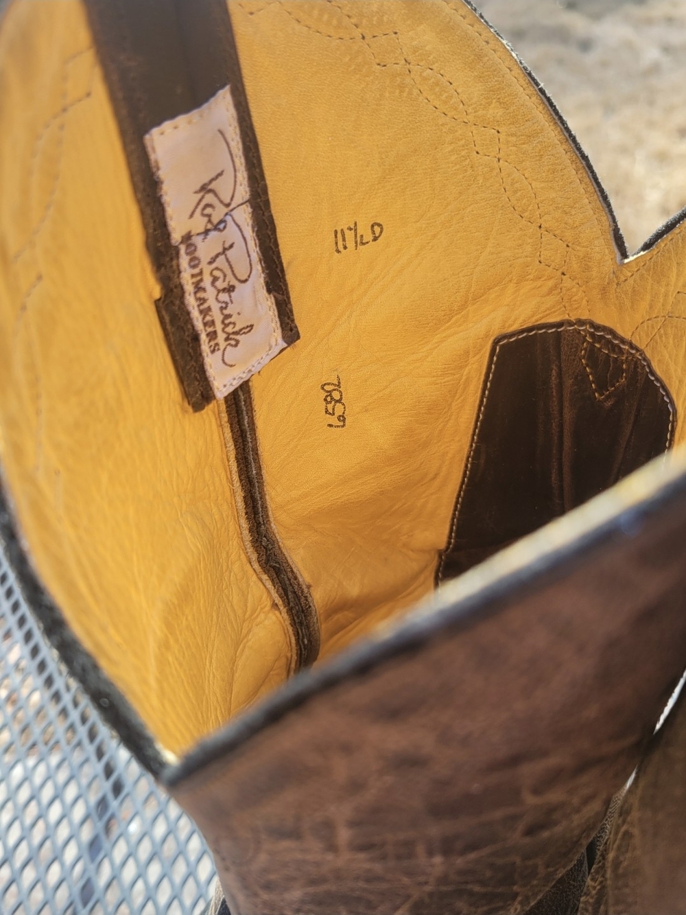 Rod Patrick Capy Leather Vamp with Brown Distresed Leather Shift Cowboy Boots. - Picture 8 of 8